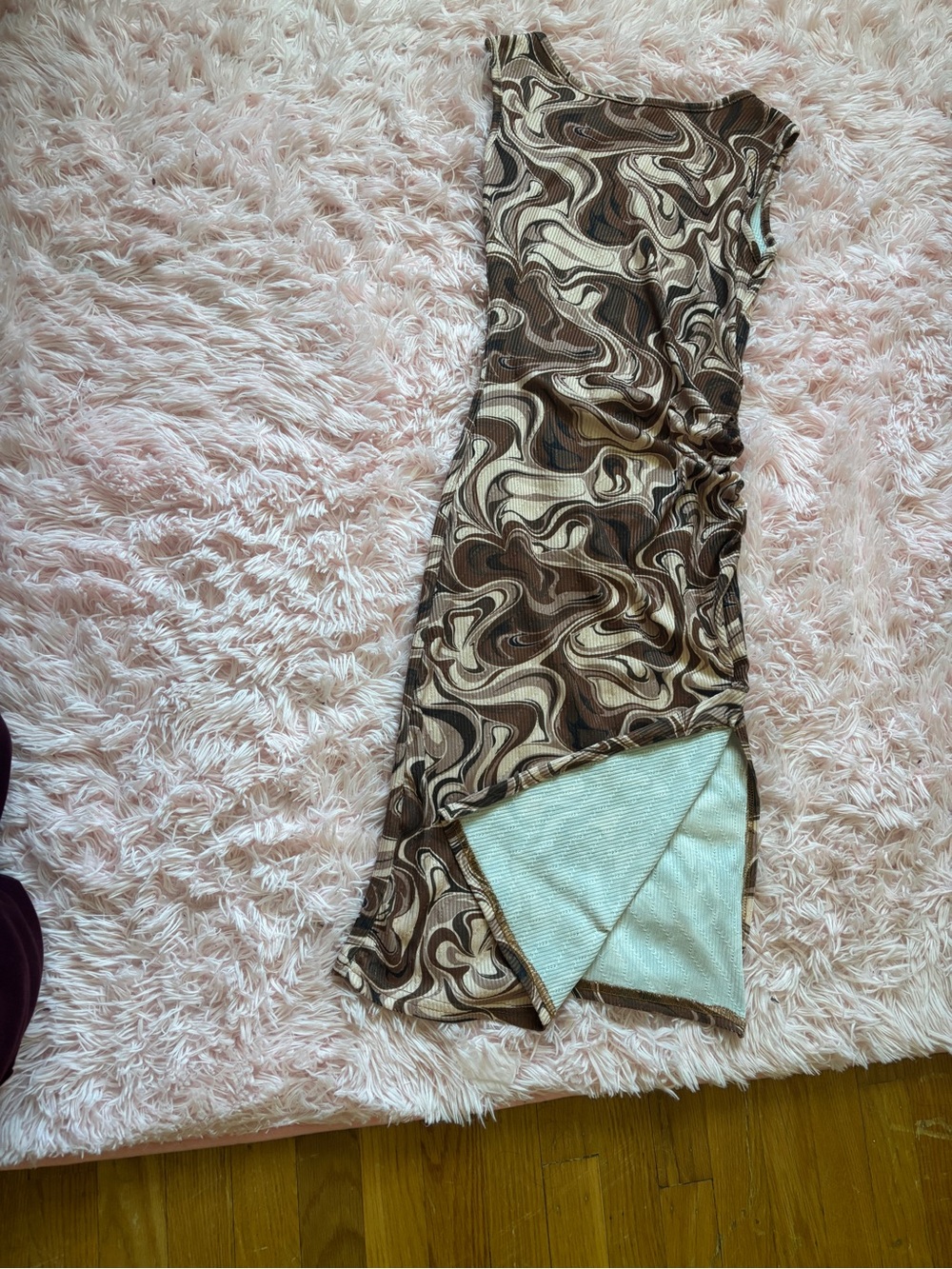 Sleeveless Brown Swirl Print Midi Dress